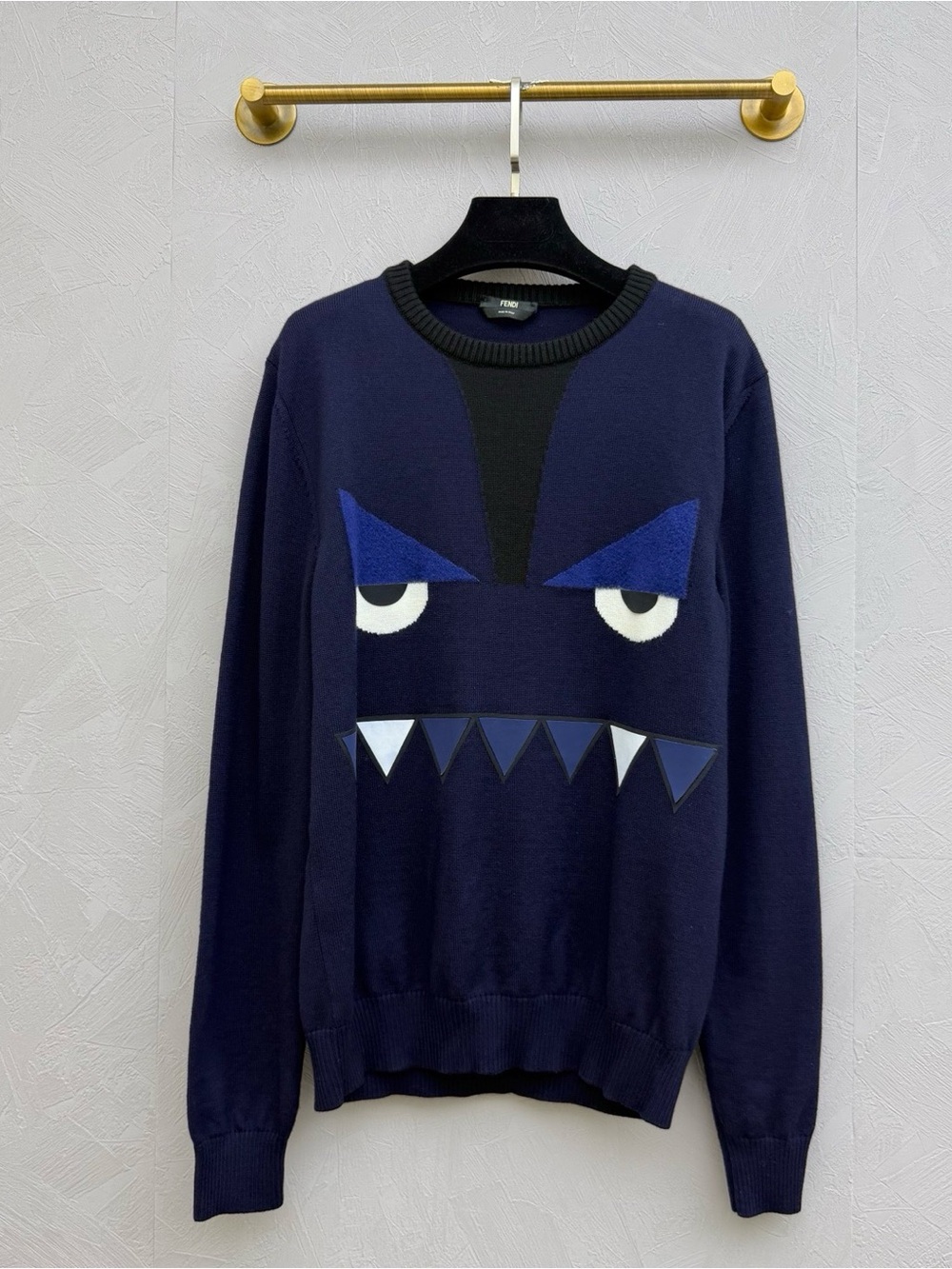 🚩steal Fendi Navy Crewneck Sweater with Monster Face Motif